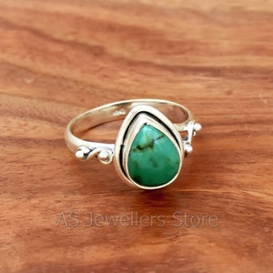 Tibetan Turquoise Ring, 925 Sterling Silver, Turquoise Ring, Gemstone Ring, Gift For Her, Filigree Fine Ring, Wedding Ring, Pear Stone Ring