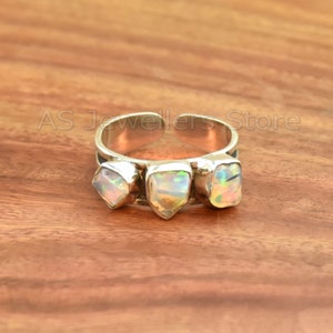 Natural Opal Ring, 925 Sterling Silver Ring, Designer Ring, Silver Jewelry, Handmade Ring, Raw Stone Shape Ring, Adjustable Silver Ring