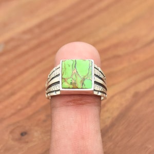 Green Copper Turquoise Ring, 925 Sterling Silver Mens Ring, Green Turquoise Men&#39;s Ring, Handmade Men&#39;s Ring, Silver Men&#39;s Ring, Gift for Him