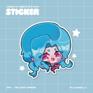 League of Legends Arcane Chibi Vinyl Stickers 2.5&quot; || Jinx The Loose Cannon