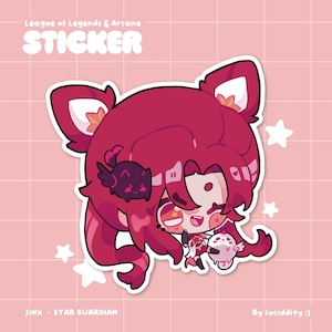 League of Legends Arcane Chibi Vinyl Stickers 2.5&quot; || Star Guardian Jinx