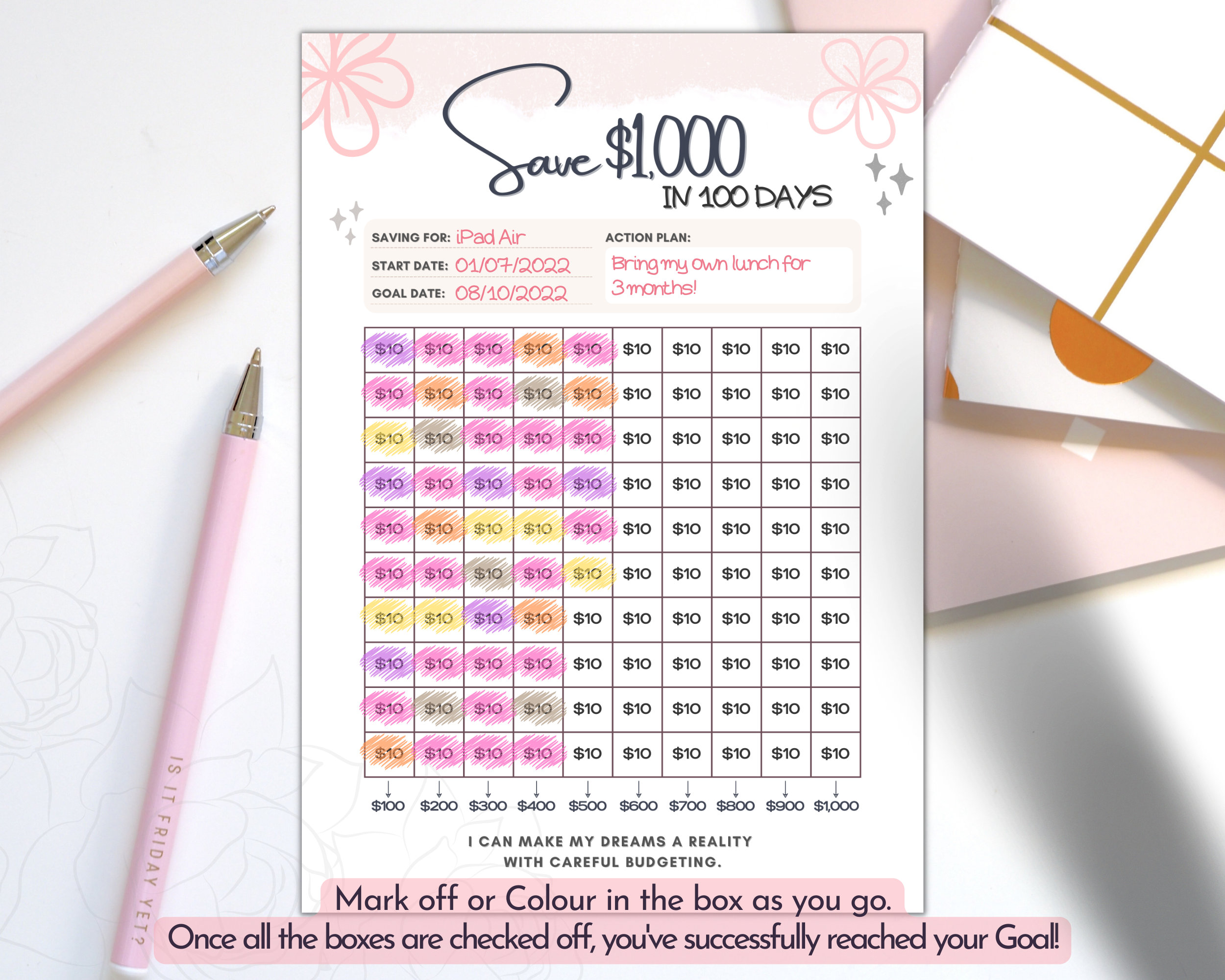 100 Days Savings Challenge 1k Printable Sinking Fund Tracker - Etsy