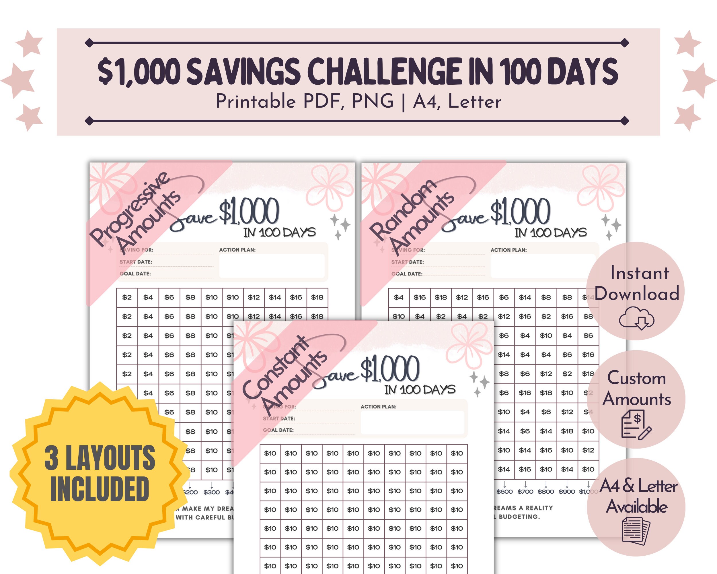 100 Days Savings Challenge 1k Printable Sinking Fund Tracker - Etsy