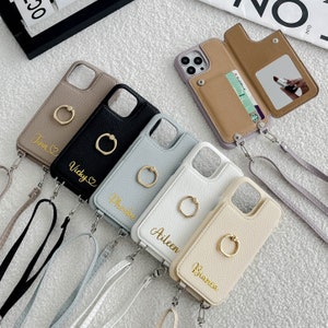 iPhone 17 Kartenhülle, iPhone 17 Handyhülle mit Spiegel, Crossbody Strap Lederhülle mit Aufdruck