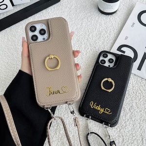 Coque de téléphone personnalisée en cuir pour iPhone 16, porte-cartes bandoulière pour iPhone 16 15 14 13 12 11 Pro Max Plus Mini