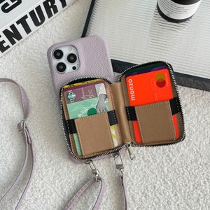 Personalisierte Leder iPhone Portemonnaie Hülle, Crossbody Strap