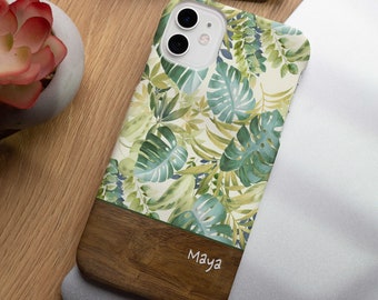 iPhone 15 Case, Personalized Phone Case, Custom Tropical Leaves iPhone Case, iPhone 15 14 Plus Case, iPhone 13 12 11 Pro Max Case