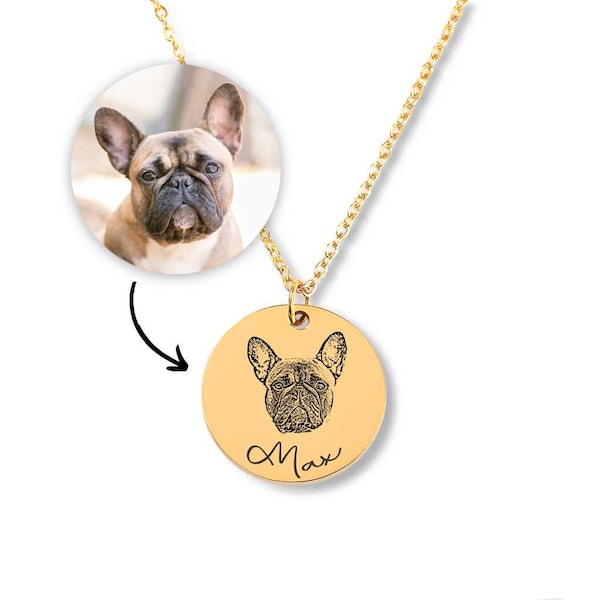 Personalisierte Kette mit Haustier Portrait | Haustier Erinnerungsgeschenk Hund | Gravierte Haustierkette Foto | Geschenk Tierliebhaber