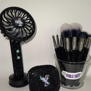 TTSB Bling & Bundle | bling makeup brushes, bling LED compact mirror, bling portable fan | personalized | bedazzled