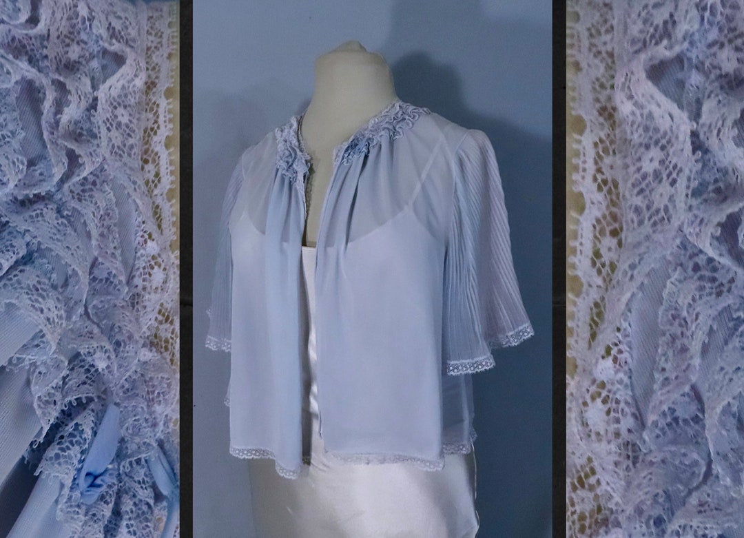 60s Blue Nylon Bed Jacket Vintage 50s Seamprufe Nightwear Loungewear Housecoat Jacket Coat
