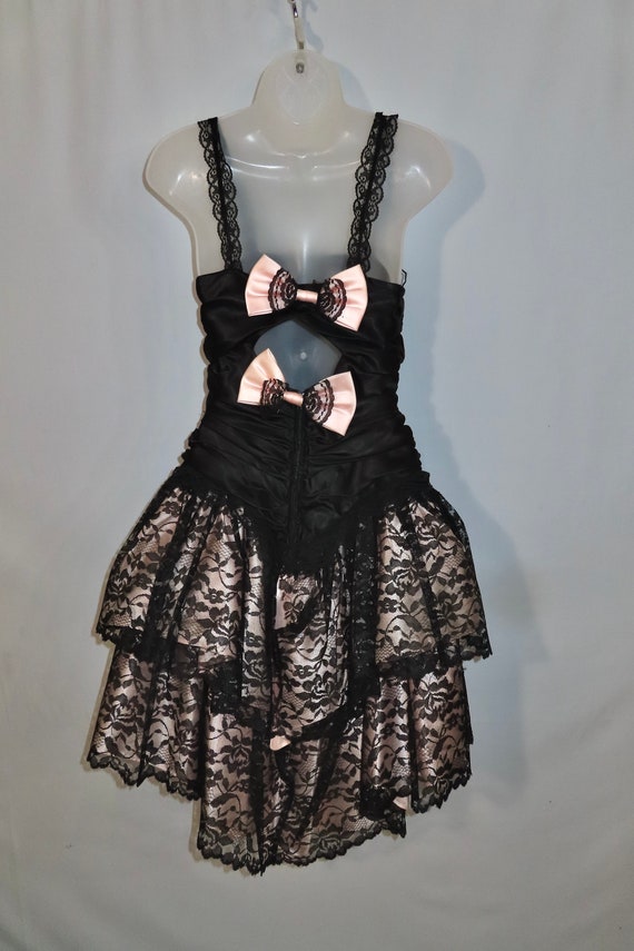 Vintage  1980s Dress Lace Black Pink Cocktail Eve… - image 4