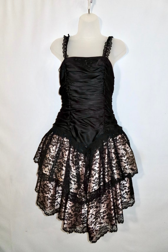 Vintage  1980s Dress Lace Black Pink Cocktail Eve… - image 2