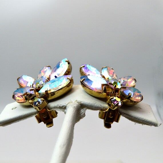 Iridescent Rhinstone Earring Vintage Clip On 40s … - image 7