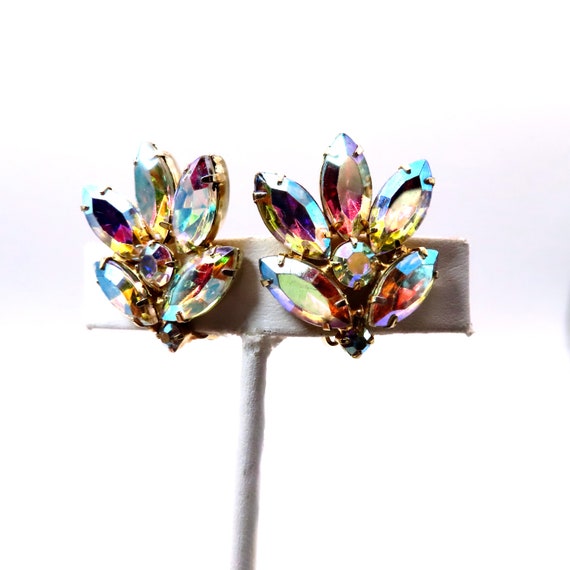 Iridescent Rhinstone Earring Vintage Clip On 40s … - image 3