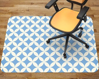 Creamy Light Blue Shabby Chair Mat Carpet, Blue Glass Chair Mat, White Office Vinyl Floor Mat, Abstract Floor Protector Mat