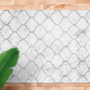 Bright Gray Moroccan Marble Vinyl Mat, Gray Floorcloth Vinyl Mat, White Linoleum Floor, Marble Vinyl Area Carpet