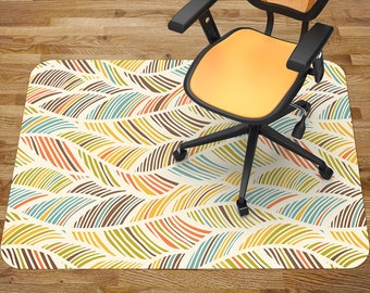 Colorful Abstract Chair Mat Carpet, Green Glass Chair Mat, Brown Office Vinyl Floor Mat, Leaves Floor Protector Mat