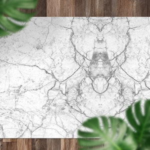 Cracked Gray Marble Vinyl Mat, Gray Floorcloth Vinyl Mat, White Linoleum Floor, Marble Vinyl Area Carpet
