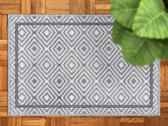 Alfombra de exterior con marco de diamante irregular gris, alfombra de  exterior gris para Patio, alfombra impermeable de vinilo blanco, alfombra  de área geométrica de plástico -  México