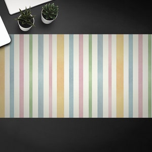 Colorful Lines Desk Pad, Blue Keyboard Pad, Yellow Desktop Blotter, Basic Desk Protective Mat