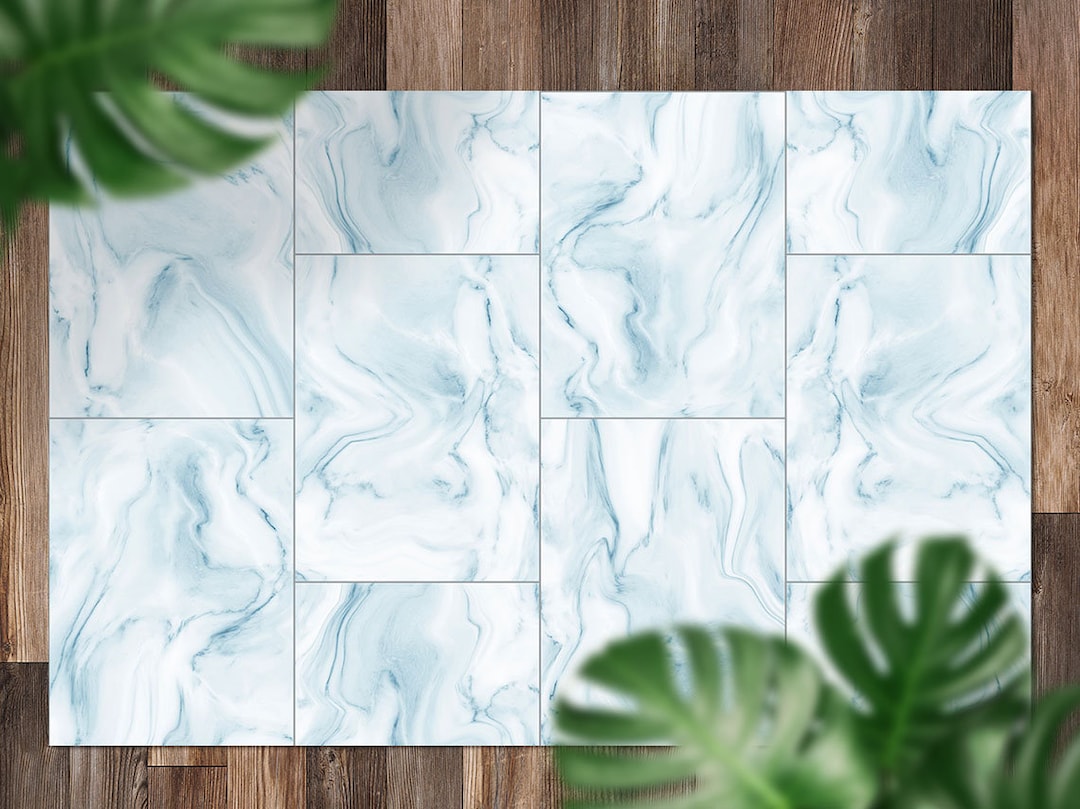 Light Blue Marble Tiles Vinyl Mat Blue Floorcloth Vinyl Mat Etsy