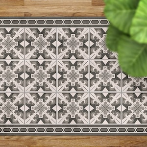 Geometrischer Teppich Brauner Vinyl Teppich, Brauner Vinyl Läufer, Beigefarbener Bodentuch Vinyl Matte, Fliese Linoleum Boden