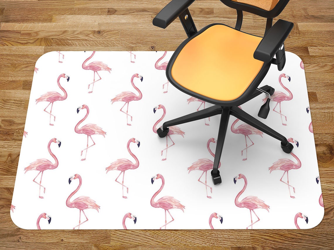 Flamingo Simple Chair Mat Pink Office Vinyl Floor Mat White Floor Protector Mat Animals Chair Carpet Etsy