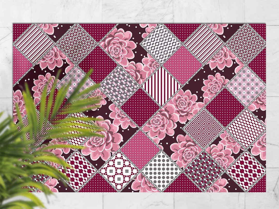 Pink Flowr Rug Pattern Pink Flower Pattern Outdoor Rug, Pink Outdoor Mat for Patio, Purple ...