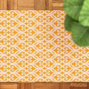 Honey Colored Turkish Pattern Outdoor Rug, Yellow Outdoor Mat For Patio, Orange Vinyl Waterproof Carpet, Turkish Area Rug Plastic