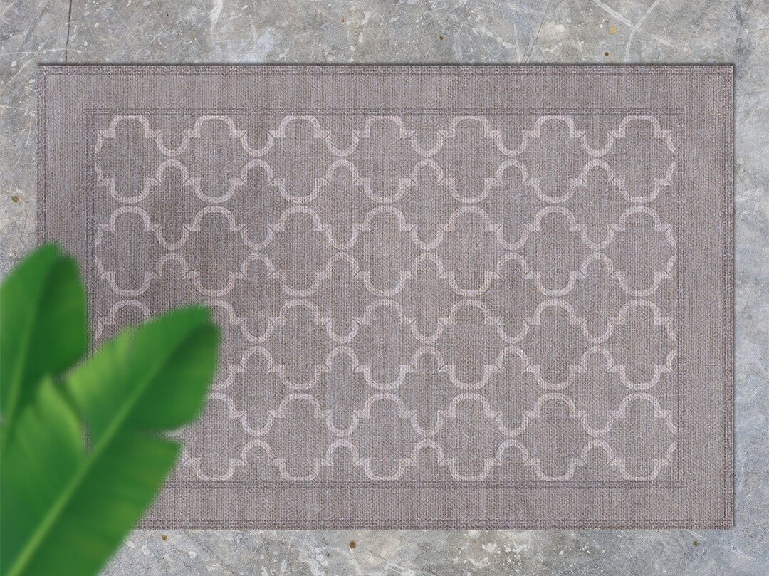 Grey Patterned Outdoor Rug Light Gray Popular Moroccan Pattern in the Frame Outdoor Rug, Gray ...