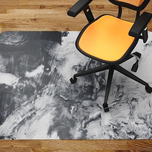 Black Art Splash Chair Mat, Black Office Vinyl Floor Mat, White Floor Protector Mat, Abstract Chair Carpet