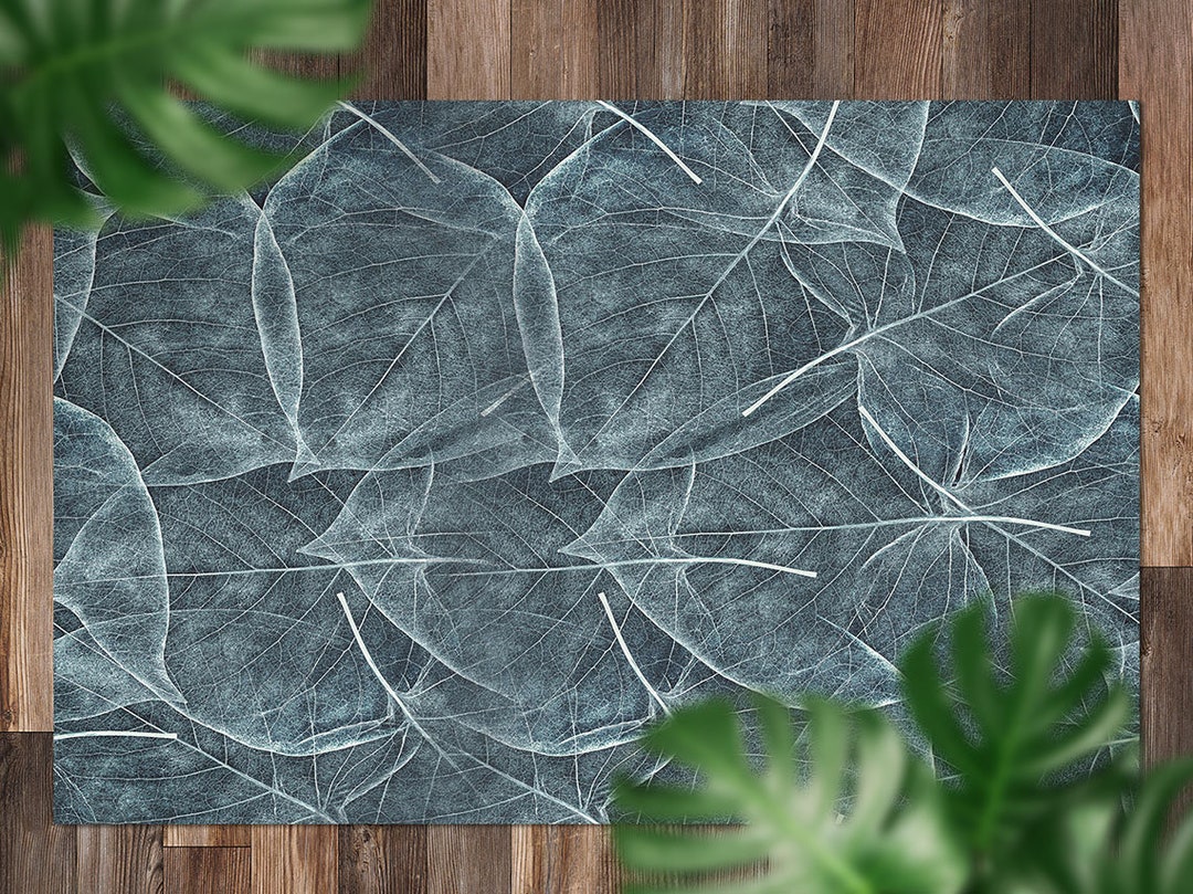 Cyan Rug X Rays of the Leaves Vinyl Rug, Blue Vinyl Runner, Navy ...