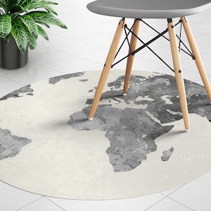 Watercolor Map Round Chair Mat, Gray Mat Under Chair, Beige Round Chair Protector, Abstract Vinyl Chair Carpet