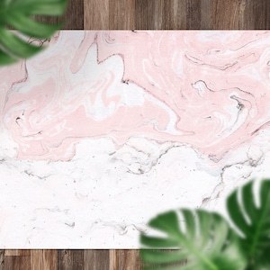 Abstract Pink Marble Vinyl Mat, Pink Floorcloth Vinyl Mat, Beige Linoleum Floor, Marble Vinyl Area Carpet
