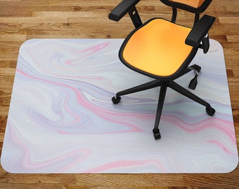 Candy Marble Chair Mat Carpet, Pink Glass Chair Mat, White Office Vinyl Floor Mat, Stone Floor Protector Mat