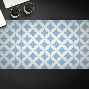 Creamy Light Blue Shabby Desk Mat, Blue Table Protector Accessories, White Keyboard Pad, Abstract Desktop Blotter