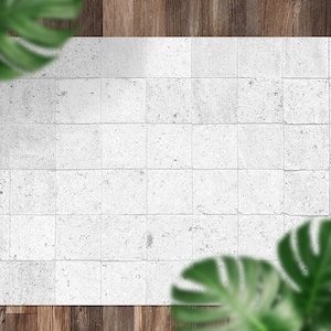 White Stone Tiles Rug Vinyl Rug, Gray Vinyl Runner, White Floorcloth Vinyl Mat, Solid Linoleum Floor