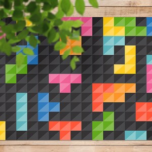 Tappeto in vinile colorato con gioco Tetris, tappeto in vinile blu, tappeto in vinile arancione, pavimento in linoleum Tetris
