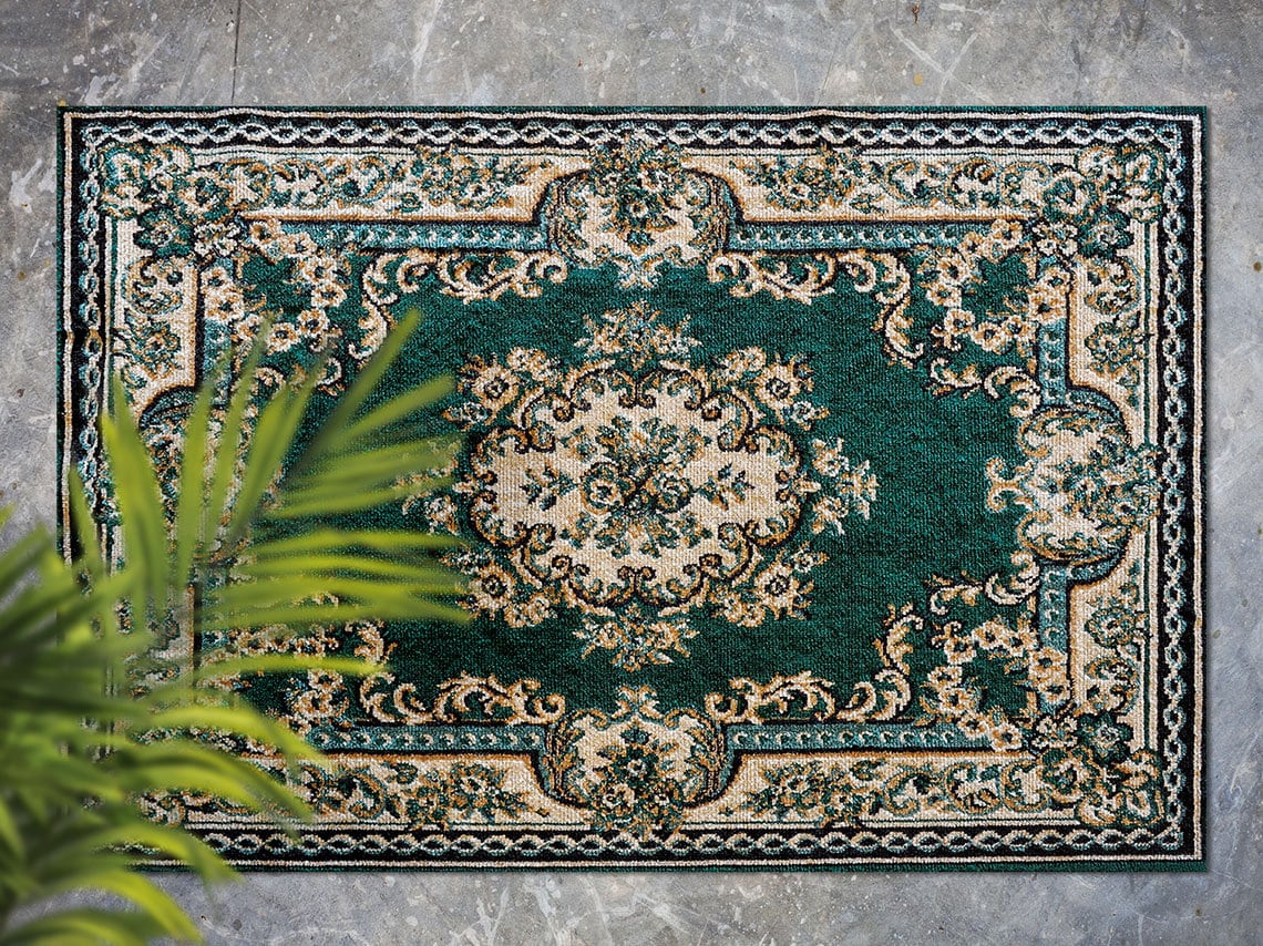 Grüner Traditioneller Persischer Teppich Vinyl Teppich, Grüner Vinyl Läufer, Beige Bodentuch Vinyl Matte, Klassischer Linoleumboden