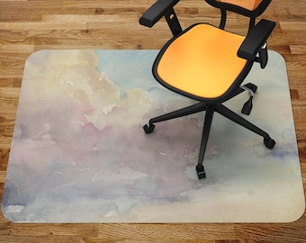 Alfombrilla para silla con ilustración de acuarela de cielo al atardecer, alfombrilla de vinilo para oficina de color morado, alfombrilla protectora de suelo beige, alfombra abstracta para silla