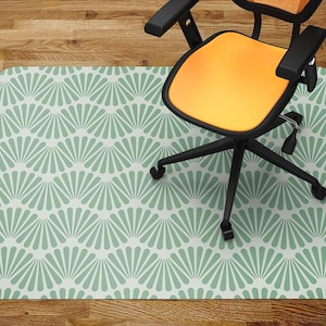 Art Deco Green Texture Chair Mat, Green Office Vinyl Floor Mat, White Floor Protector Mat, Abstract Chair Carpet
