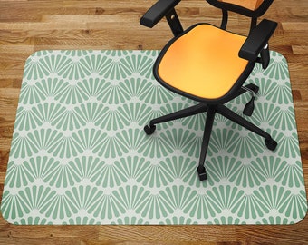 Art Deco Green Texture Chair Mat, Green Office Vinyl Floor Mat, White Floor Protector Mat, Abstract Chair Carpet