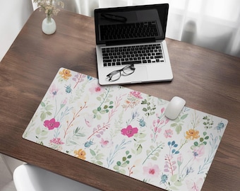 Floral vintage pattern Desk Pad, Multicolored Desk Cover, Table Protector Pad, Flowers And Plants Desk Mat, Desk Decoration