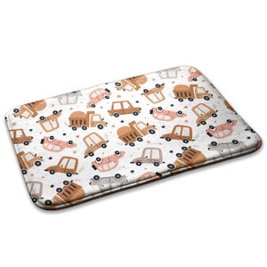 Cartoon Cars zacht kindertapijt, bruine kinderdecoraties, peuterkamertapijt, pasgeboren tapijt met patroon, gender Reveal-cadeau,