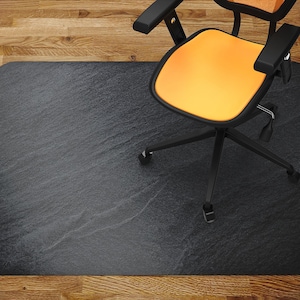 Black Rugged Marble Chair Mat, Black Office Vinyl Floor Mat, Gray Floor Protector Mat, Stone Chair Carpet