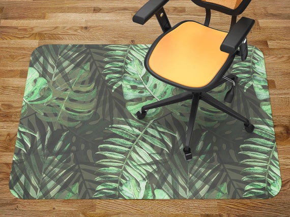 Tropical Composition Chair Mat, Green Office Vinyl Floor Mat, Black Floor  Protector Mat, Leaves Chair Carpet 
