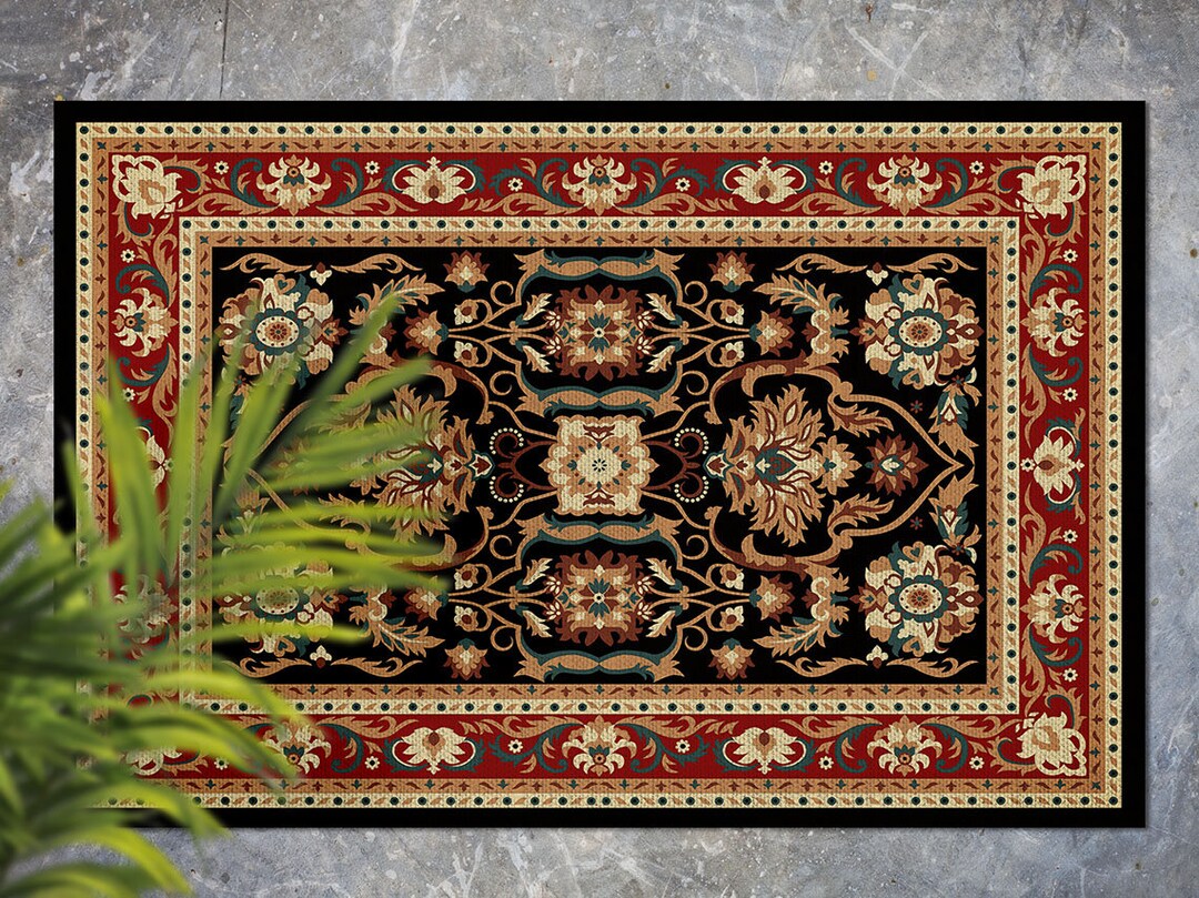 Dark Border Red Carpet Vinyl Mat Red Floorcloth Vinyl Mat - Etsy