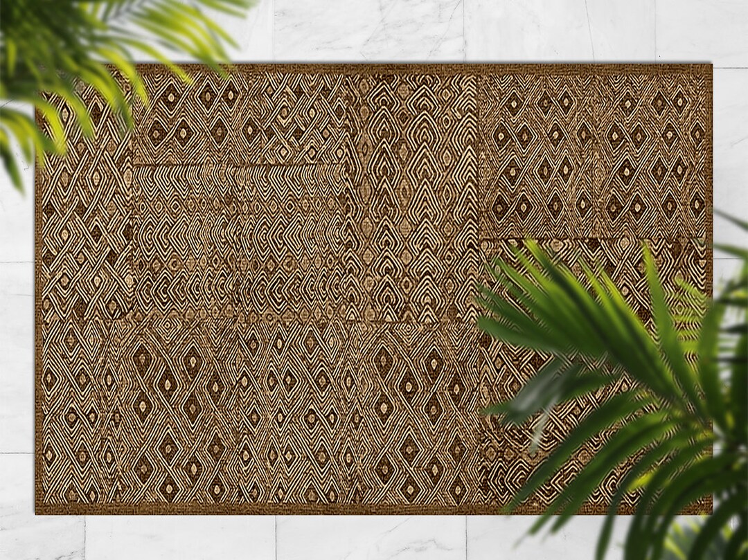 Light Brown Ethnic Texture Outdoor Rug, Brown Outdoor Mat for Patio ...