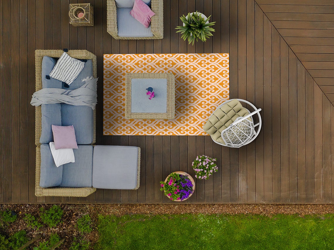 Honey Colored Turkish Pattern Outdoor Rug, Yellow Outdoor Mat for Patio ...
