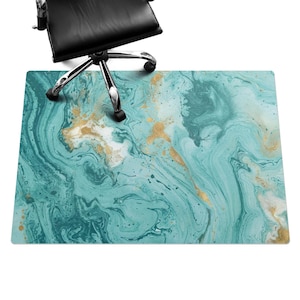 Marble Swirls Chair Floor Protector, Turquoise Desk Chair Mat, Computer Chair Mat, Texture Office Chair Mat, Chair Mat